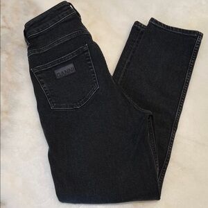 Ganni Cutye Cropped Washed Black Straight Leg Women's Jeans